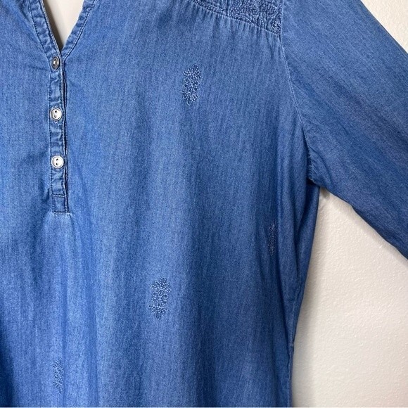 Nurture Chambray Denim Roll Tab Sleeve Embroidered Blue Shift Dress Women XL - Picture 5 of 16
